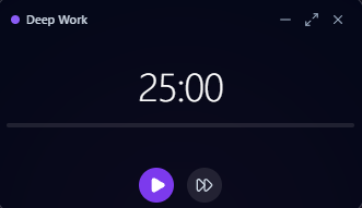 Modo mini de FocusLog: un temporizador compacto de 25 minutos